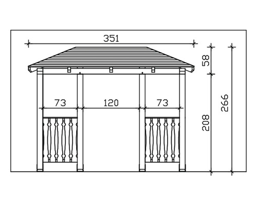 Dessin technique d''un pavillon avec dimensions.