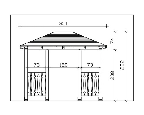 Schéma d''un pavillon de jardin avec indication des dimensions
