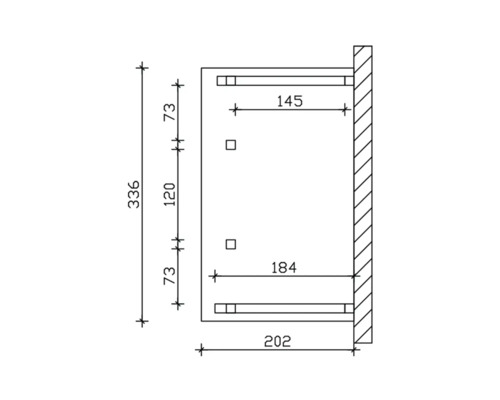 Technische Zeichnung eines Hängeschranks mit Maßangaben