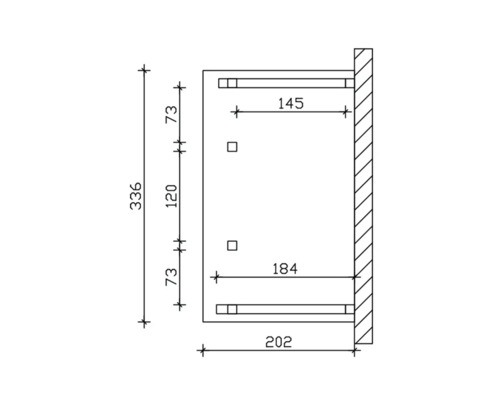 Technische Zeichnung eines Schranks mit Maßangaben
