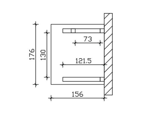 Technische Zeichnung einer Wandhalterung mit Maßangaben