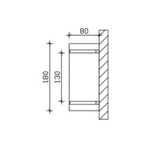 Technische Zeichnung eines Wandgehäuses mit den Massen 180 x 130 x 80 Millimeter.