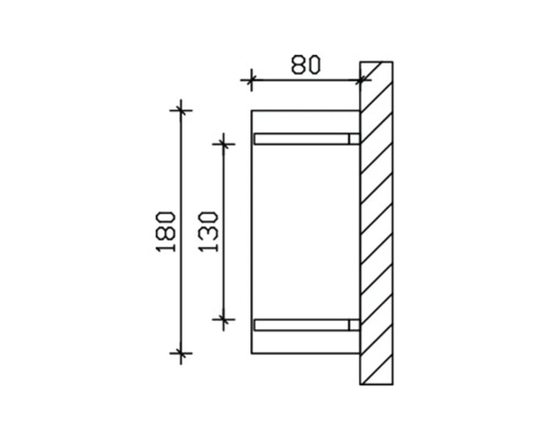 Technische Zeichnung eines Wandgehäuses mit den Massen 180 x 130 x 80 Millimeter.