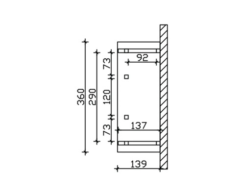 Technische Zeichnung eines Wandschranks mit Maßangaben.