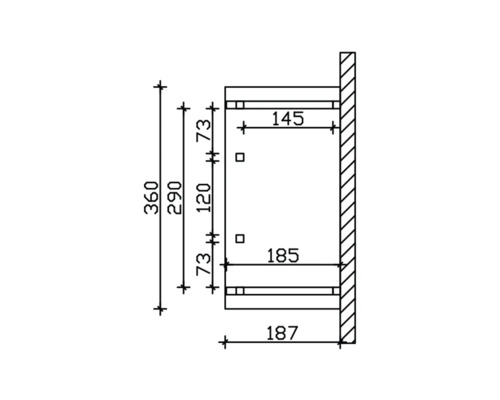Technische Zeichnung eines Regals mit Maßangaben