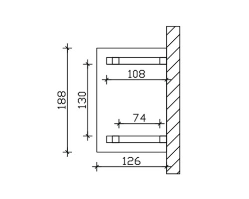 Technische Zeichnung mit Maßangaben für ein Produkt zur Wandmontage