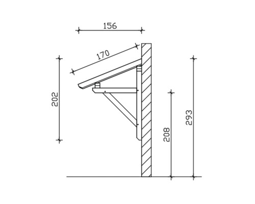 Technische Zeichnung einer Haustürüberdachung mit Maßangaben