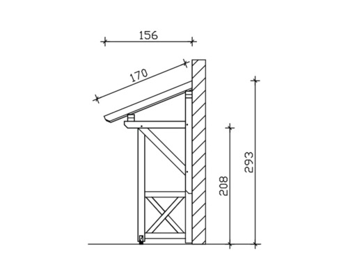Technische Zeichnung eines Fahrradunterstandes mit Maßangaben
