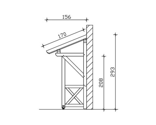 Technische Zeichnung eines Holzunterstandes mit Maßen