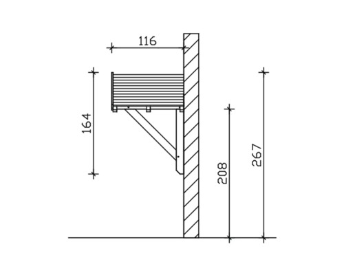 Technische Zeichnung einer Wandhalterung mit Maßangaben