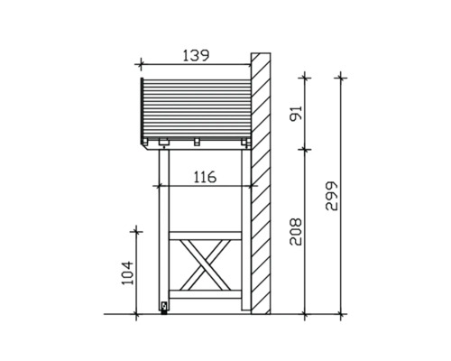 Technische Zeichnung eines Rollladens mit Maßangaben