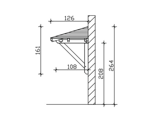 Technische Zeichnung einer Haustürüberdachung mit Massangaben