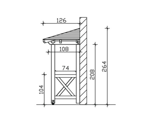 Technische Zeichnung eines Holzregals mit Maßangaben