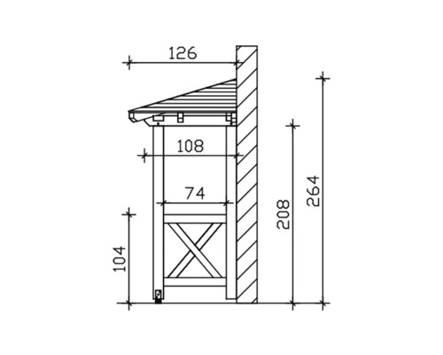 Schéma technique d''un abri de jardin avec dimensions