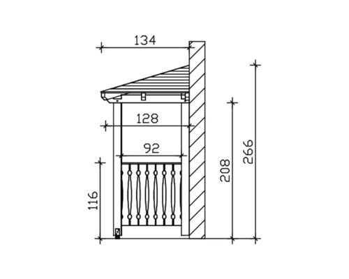 Schéma technique d''un abri de jardin avec indications de dimensions