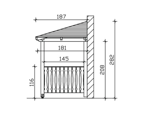 Dessin technique d''une maison de jardin avec dimensions