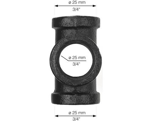 Té en fonte malléable noire d''un diamètre de 25 mm