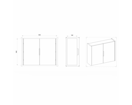 Schéma technique d''une armoire suspendue avec dimensions.