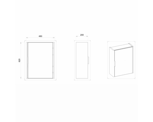 Schéma technique d''une armoire de toilette avec dimensions
