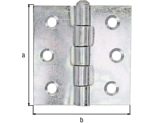 Charnière métallique avec trous de vis et indications de taille