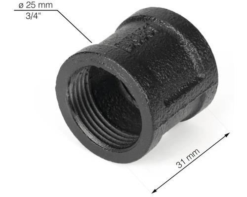 Raccord en fonte manchon, diamètre 25 mm, 3/4 pouce
