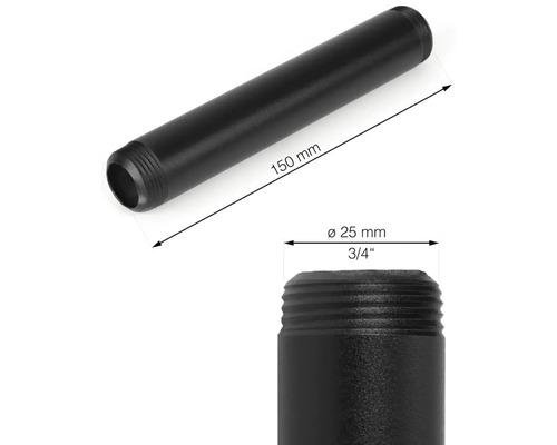 Rohrnippel, 150 mm lang, 25 mm Durchmesser mit 3/4-Zoll-Gewinde