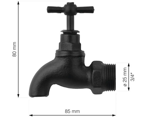 Robinet d''eau en métal mesurant 80 mm de haut et 85 mm de long