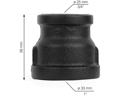 Réducteur en fonte, 25 mm à 33 mm