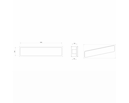 Technische Zeichnung einer rechteckigen Wandleuchte mit Maßangaben.