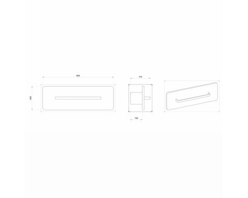 Technische Zeichnung eines Handtuchhalters mit Maßangaben