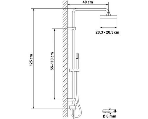 Dessin technique d''une colonne de douche avec dimensions