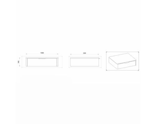 Schéma technique d''un meuble sous-lavabo avec dimensions.