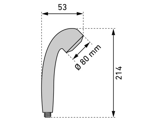 Technische Zeichnung eines Duschkopfes mit Maßangaben