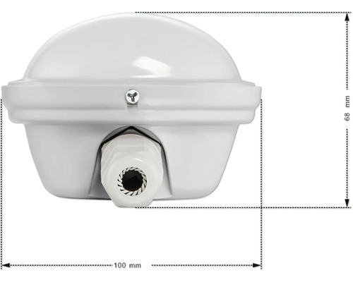 Vue détaillée d''un luminaire extérieur blanc avec les dimensions de 100 mm de largeur et 68 mm de hauteur