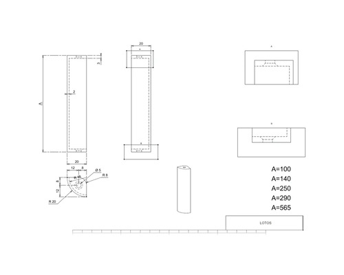 Technische Zeichnung eines LOTOS Produkts mit Maßangaben