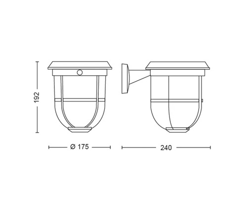 Technische Zeichnung einer Wandleuchte mit Massangaben