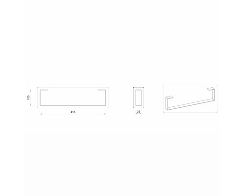 Technische Zeichnung einer Handtuchstange mit Maßangaben.