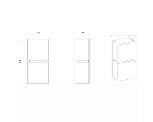 Dessin technique d''une armoire colonne avec les dimensions 400 x 260 x 840 millimètres.