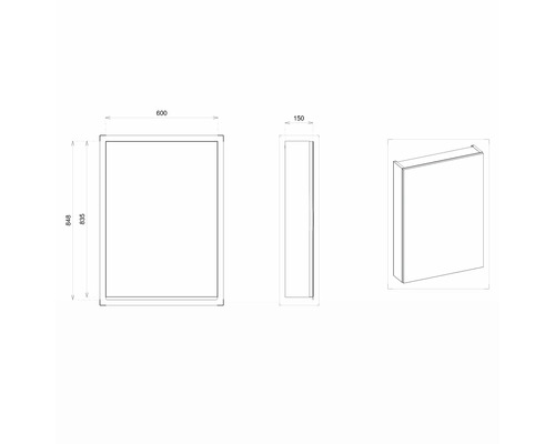 Dessin technique d''une armoire de toilette avec dimensions.