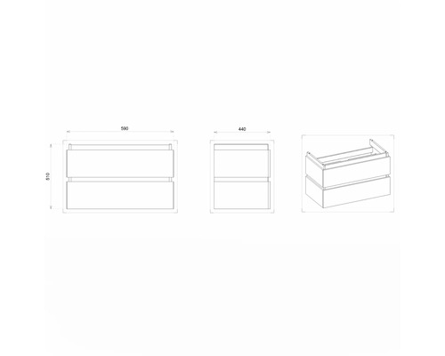 Dessin d''un meuble sous-vasque avec dimensions