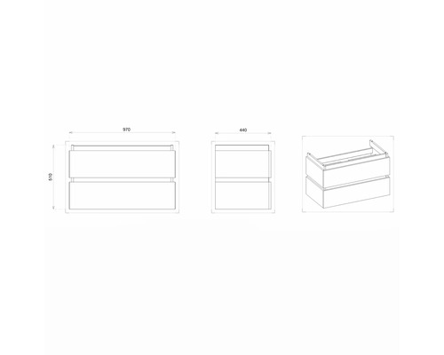 Dessin technique d''un meuble sous-lavabo avec dimensions
