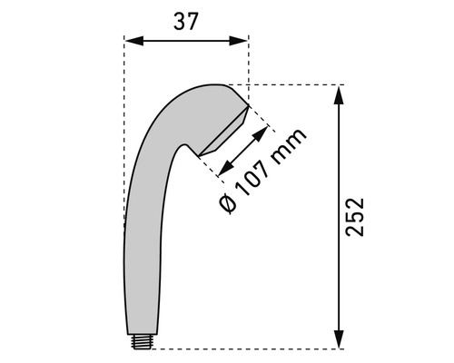 Technische Zeichnung eines Handbrausekopfes mit Maßangaben