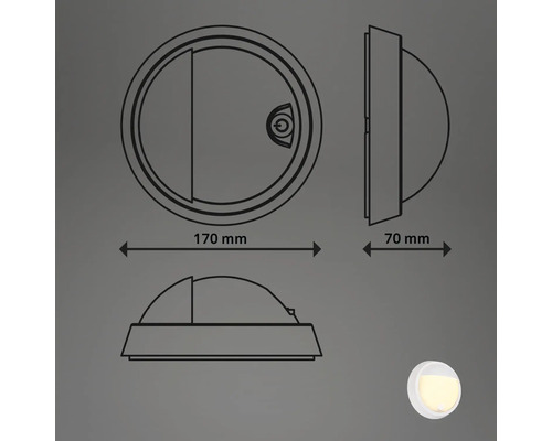 Technische Zeichnung einer runden Leuchte mit den Maßen 170 mm Durchmesser und 70 mm Tiefe.