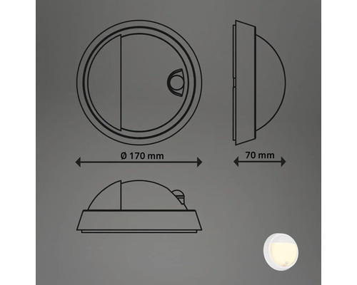Zeichnung einer runden Lampe mit den Massen 170 mal 70 Millimeter