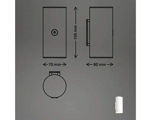 Technische Zeichnung einer Wandleuchte mit Maßangaben