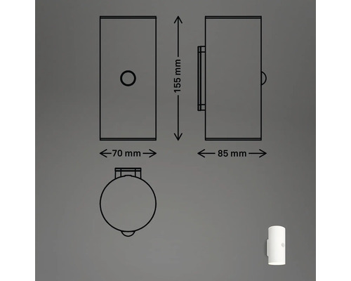Technische Zeichnung einer Wandleuchte mit Maßangaben