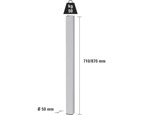 Metallpfosten mit den Massen 710/870 mm und einem Durchmesser von 50 mm