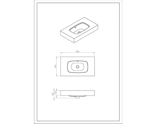 Schéma d''un meuble de lavabo avec les dimensions pour la planification de la salle de bains