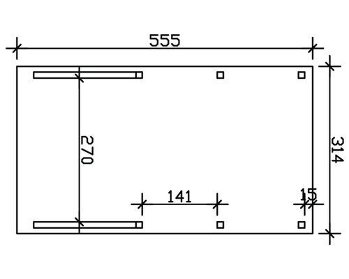 Dessin technique avec cotes : 555, 314, 270, 141 et 15.