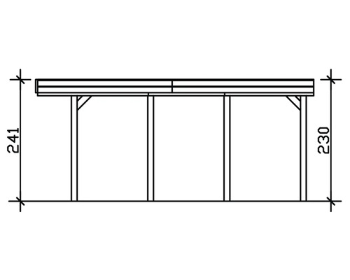 Technische Zeichnung eines Holzunterstandes mit Höhenangaben